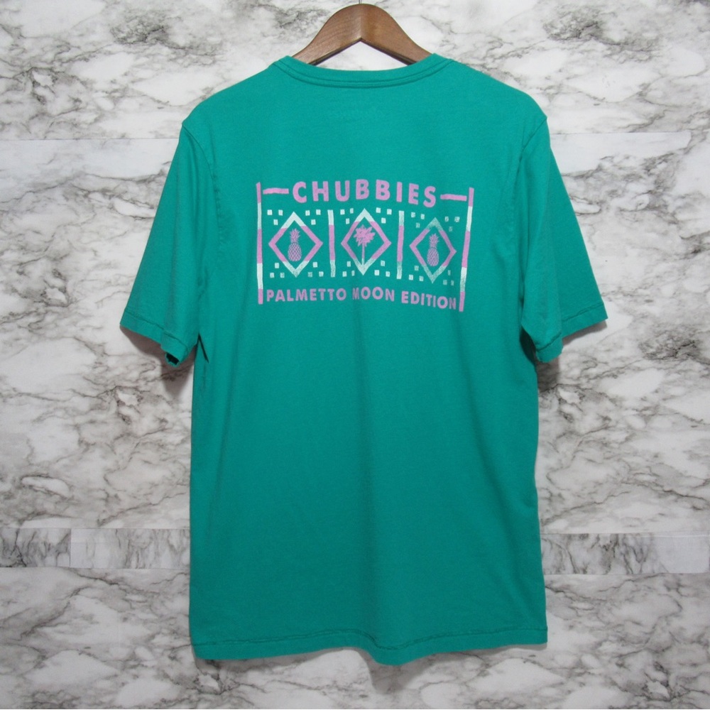 Chubbies Teal Palmetto Moon Edition Pocket Tee Shirt Size Large
